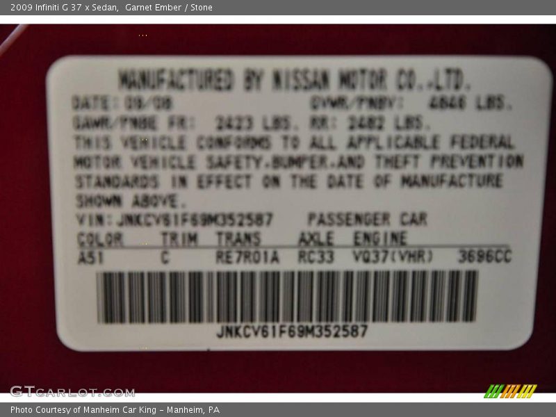 Garnet Ember / Stone 2009 Infiniti G 37 x Sedan
