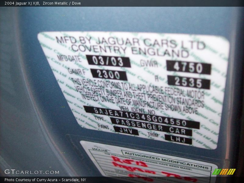 Zircon Metallic / Dove 2004 Jaguar XJ XJ8