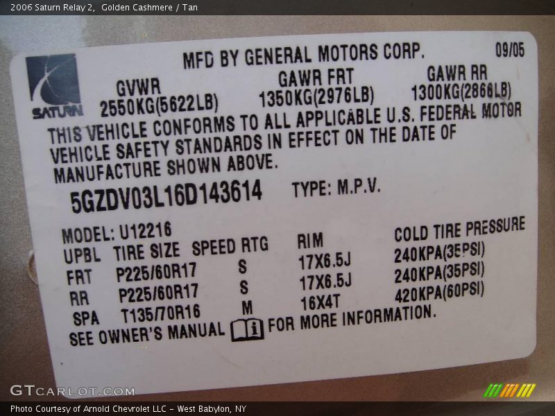 Golden Cashmere / Tan 2006 Saturn Relay 2