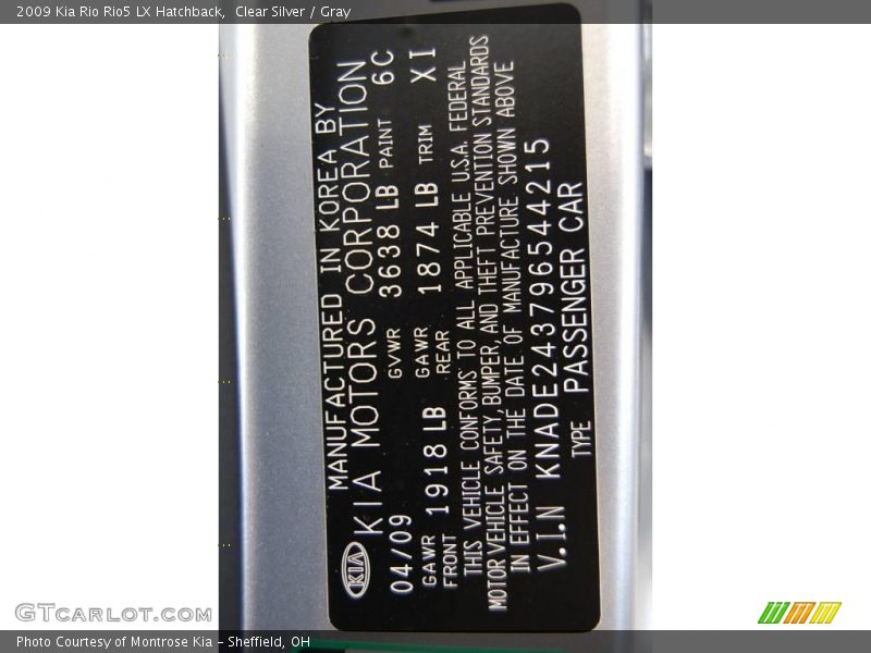 Clear Silver / Gray 2009 Kia Rio Rio5 LX Hatchback