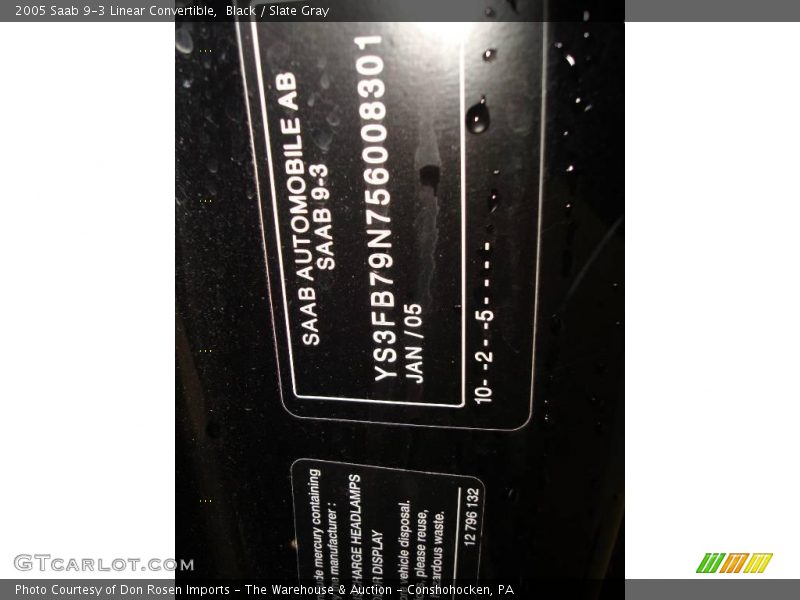 Black / Slate Gray 2005 Saab 9-3 Linear Convertible