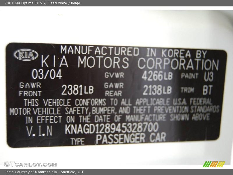 Pearl White / Beige 2004 Kia Optima EX V6