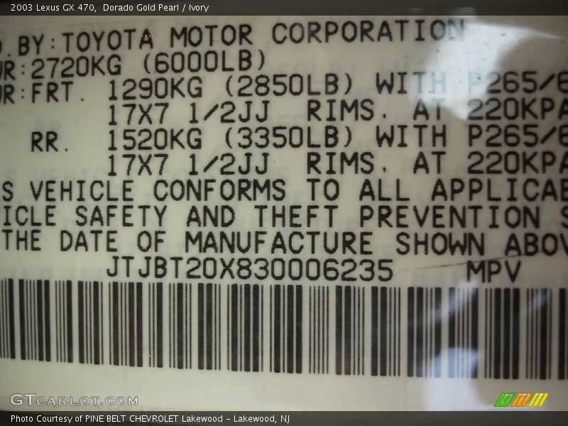 Dorado Gold Pearl / Ivory 2003 Lexus GX 470
