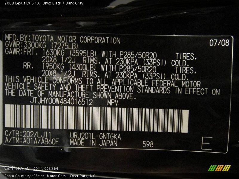 Onyx Black / Dark Gray 2008 Lexus LX 570