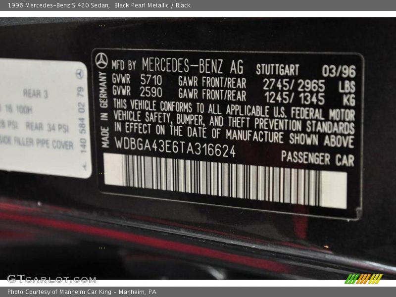 Black Pearl Metallic / Black 1996 Mercedes-Benz S 420 Sedan