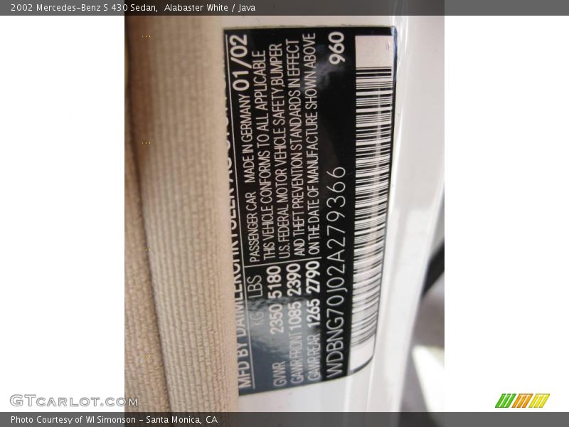 Alabaster White / Java 2002 Mercedes-Benz S 430 Sedan