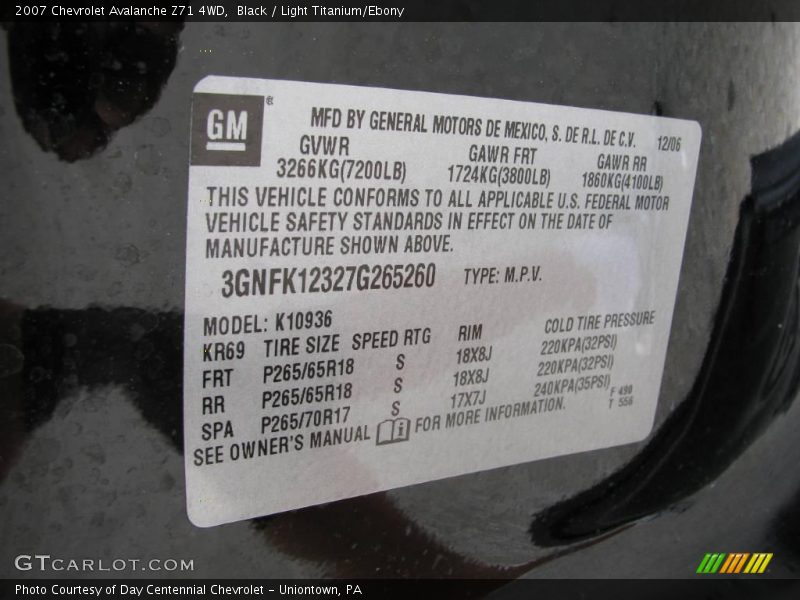 Black / Light Titanium/Ebony 2007 Chevrolet Avalanche Z71 4WD
