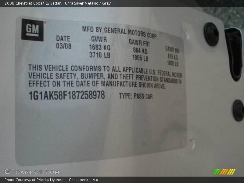 Ultra Silver Metallic / Gray 2008 Chevrolet Cobalt LS Sedan