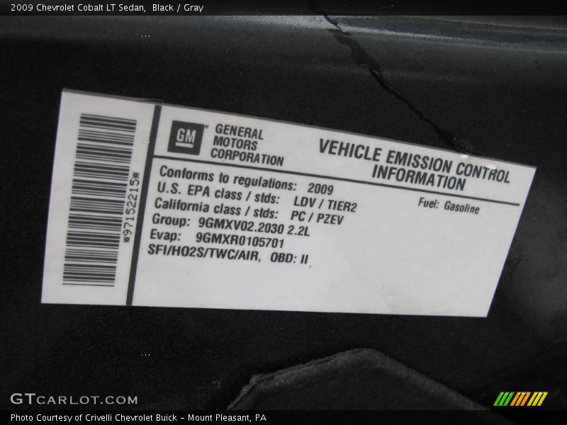 Black / Gray 2009 Chevrolet Cobalt LT Sedan