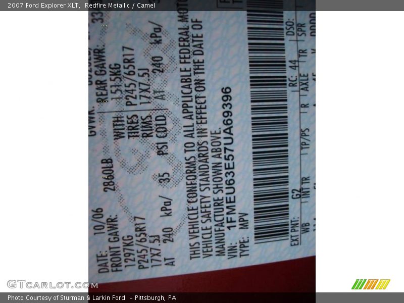 Redfire Metallic / Camel 2007 Ford Explorer XLT