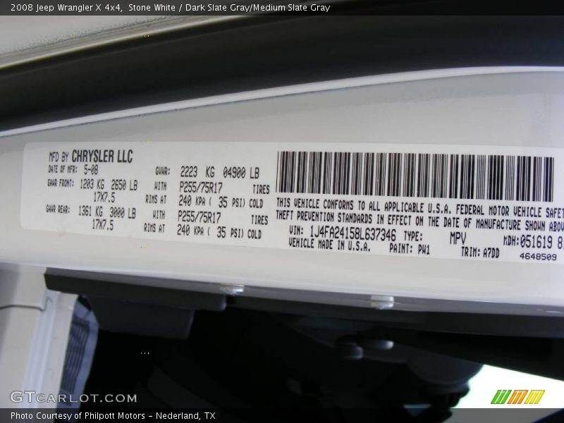 Stone White / Dark Slate Gray/Medium Slate Gray 2008 Jeep Wrangler X 4x4
