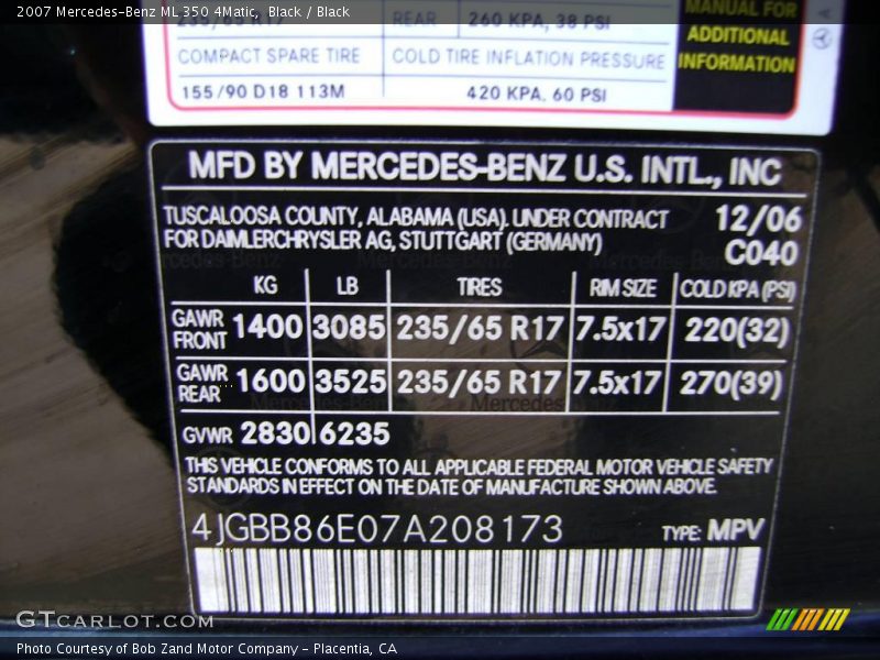 Black / Black 2007 Mercedes-Benz ML 350 4Matic