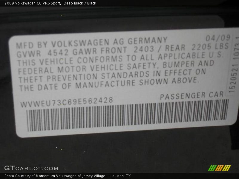 Deep Black / Black 2009 Volkswagen CC VR6 Sport