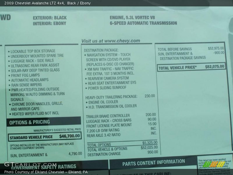 Black / Ebony 2009 Chevrolet Avalanche LTZ 4x4