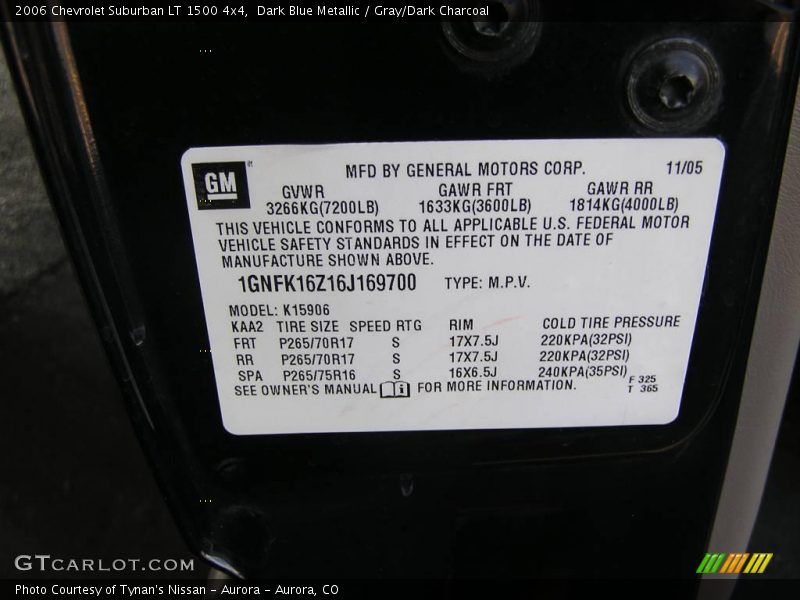 Dark Blue Metallic / Gray/Dark Charcoal 2006 Chevrolet Suburban LT 1500 4x4