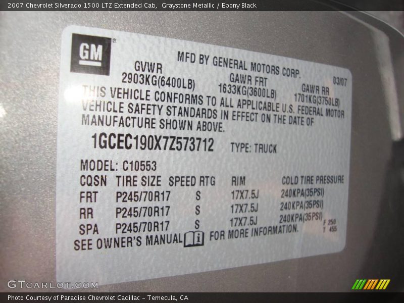 Graystone Metallic / Ebony Black 2007 Chevrolet Silverado 1500 LTZ Extended Cab