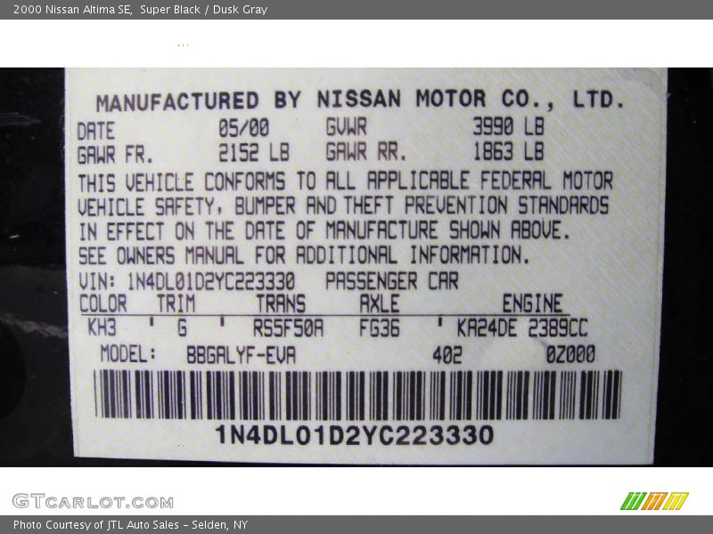 Super Black / Dusk Gray 2000 Nissan Altima SE