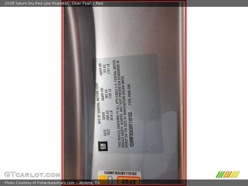 Silver Pearl / Red 2008 Saturn Sky Red Line Roadster