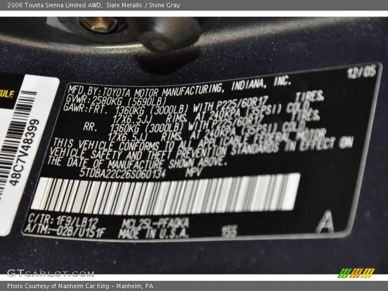 Slate Metallic / Stone Gray 2006 Toyota Sienna Limited AWD