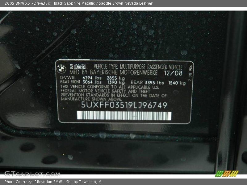 Black Sapphire Metallic / Saddle Brown Nevada Leather 2009 BMW X5 xDrive35d