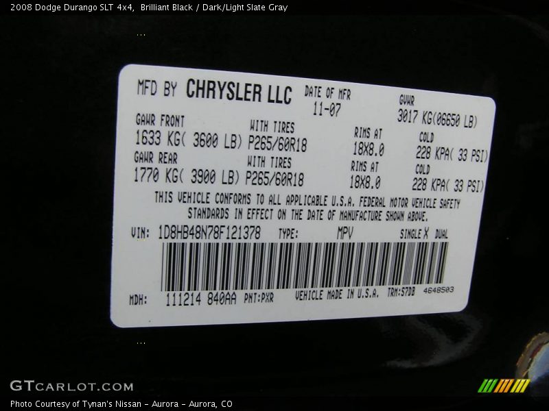 Brilliant Black / Dark/Light Slate Gray 2008 Dodge Durango SLT 4x4