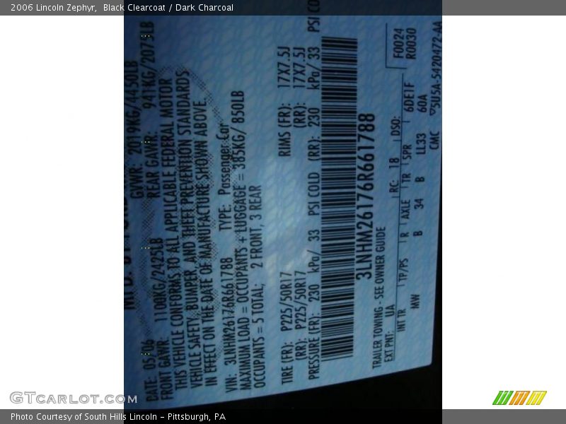Black Clearcoat / Dark Charcoal 2006 Lincoln Zephyr