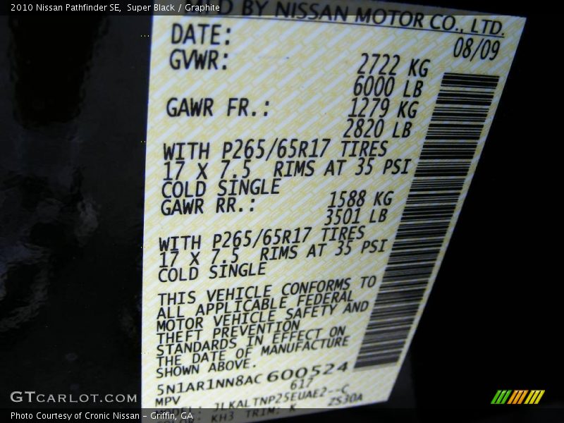 Super Black / Graphite 2010 Nissan Pathfinder SE