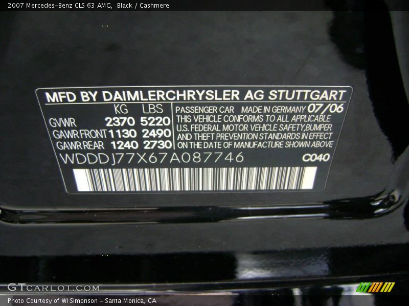 Black / Cashmere 2007 Mercedes-Benz CLS 63 AMG