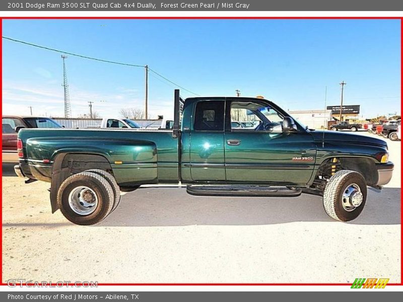 Forest Green Pearl / Mist Gray 2001 Dodge Ram 3500 SLT Quad Cab 4x4 Dually