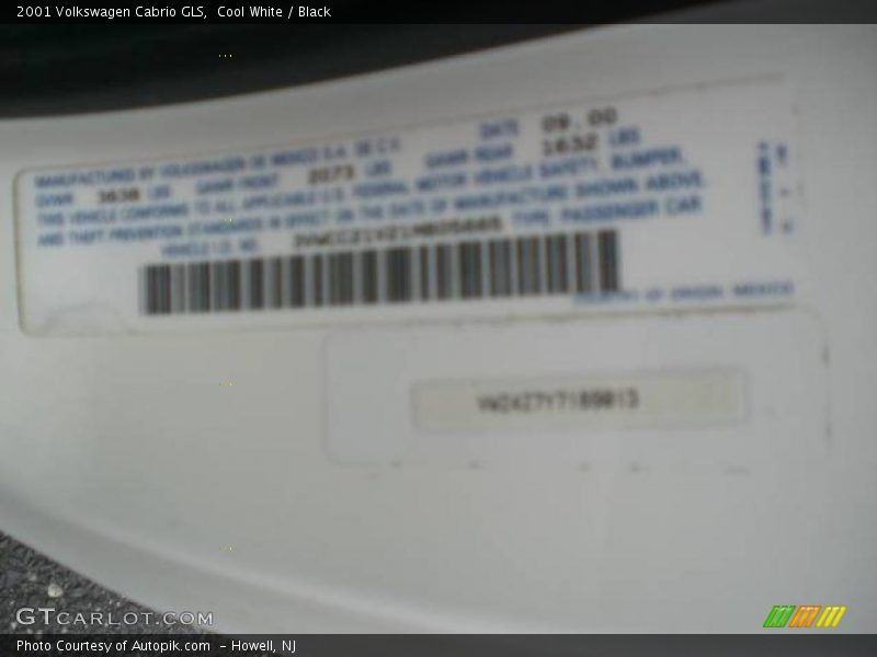 Cool White / Black 2001 Volkswagen Cabrio GLS