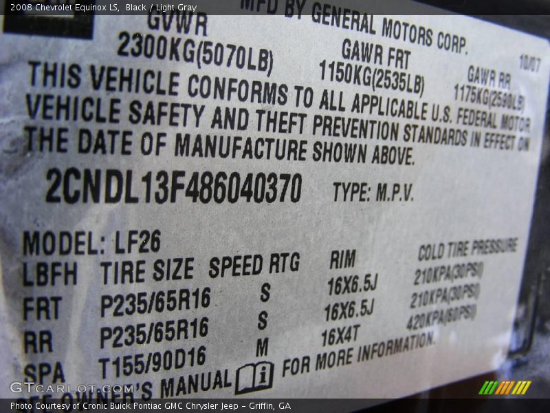 Black / Light Gray 2008 Chevrolet Equinox LS