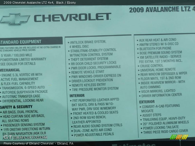 Black / Ebony 2009 Chevrolet Avalanche LTZ 4x4