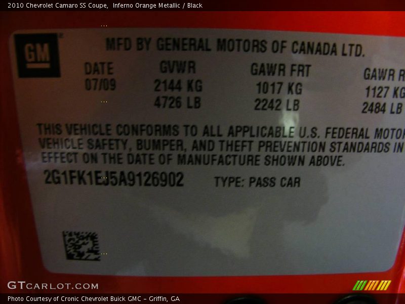 Inferno Orange Metallic / Black 2010 Chevrolet Camaro SS Coupe