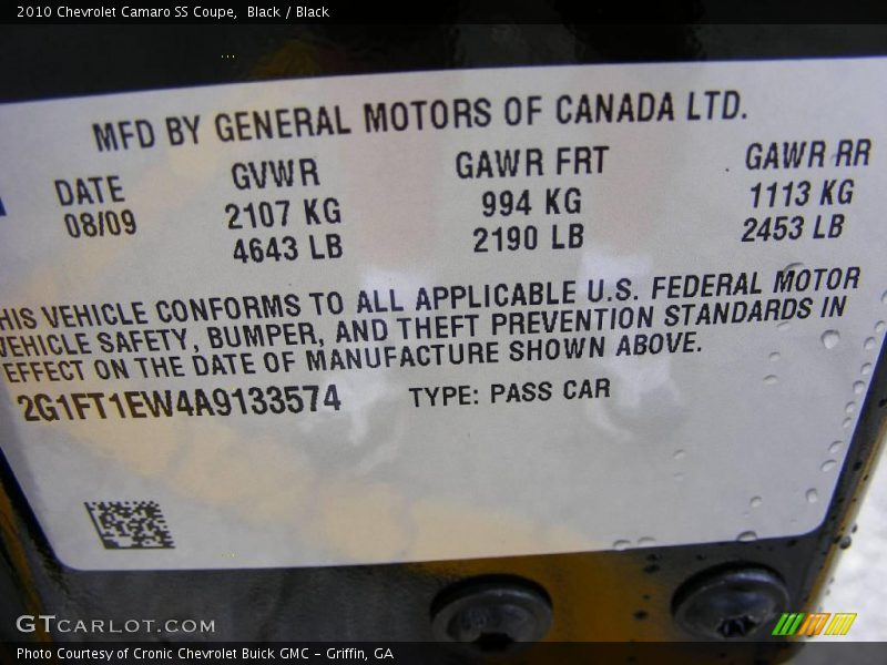 Black / Black 2010 Chevrolet Camaro SS Coupe