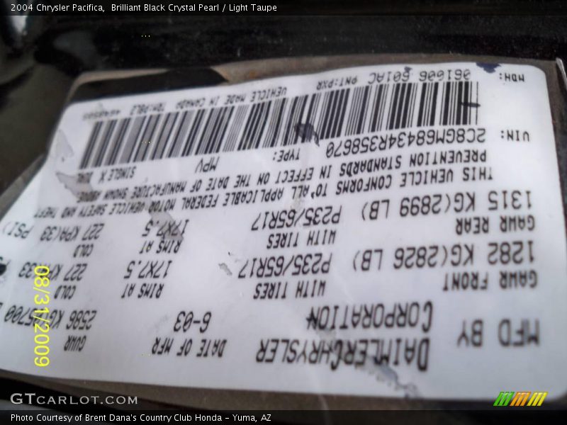Brilliant Black Crystal Pearl / Light Taupe 2004 Chrysler Pacifica