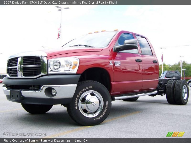 Inferno Red Crystal Pearl / Khaki 2007 Dodge Ram 3500 SLT Quad Cab Chassis