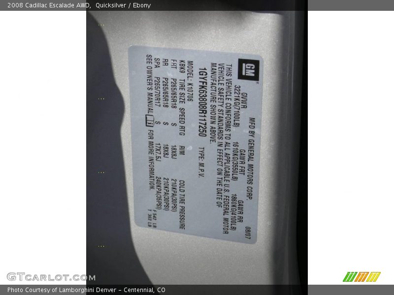 Quicksilver / Ebony 2008 Cadillac Escalade AWD