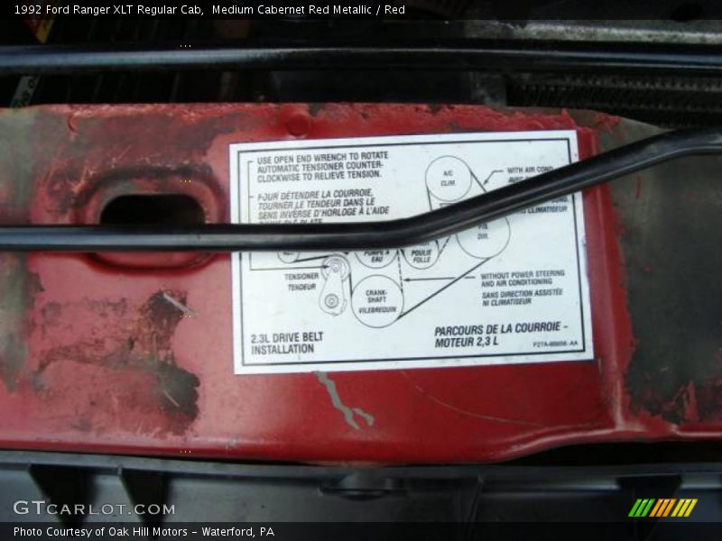 Medium Cabernet Red Metallic / Red 1992 Ford Ranger XLT Regular Cab