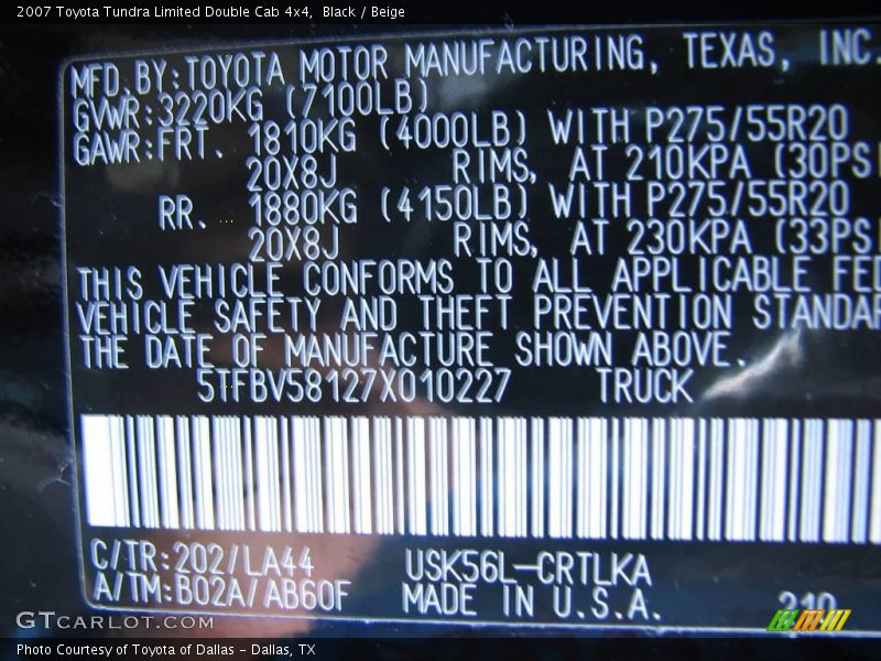 Black / Beige 2007 Toyota Tundra Limited Double Cab 4x4