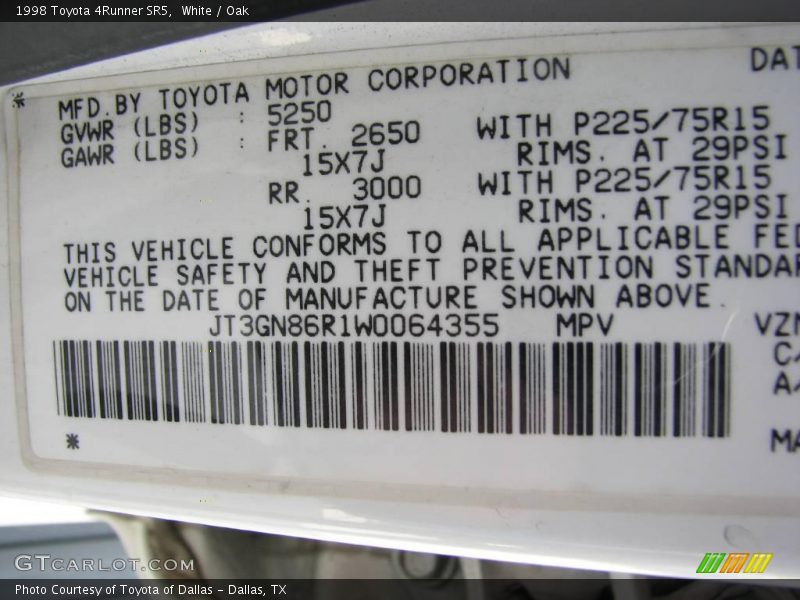 White / Oak 1998 Toyota 4Runner SR5
