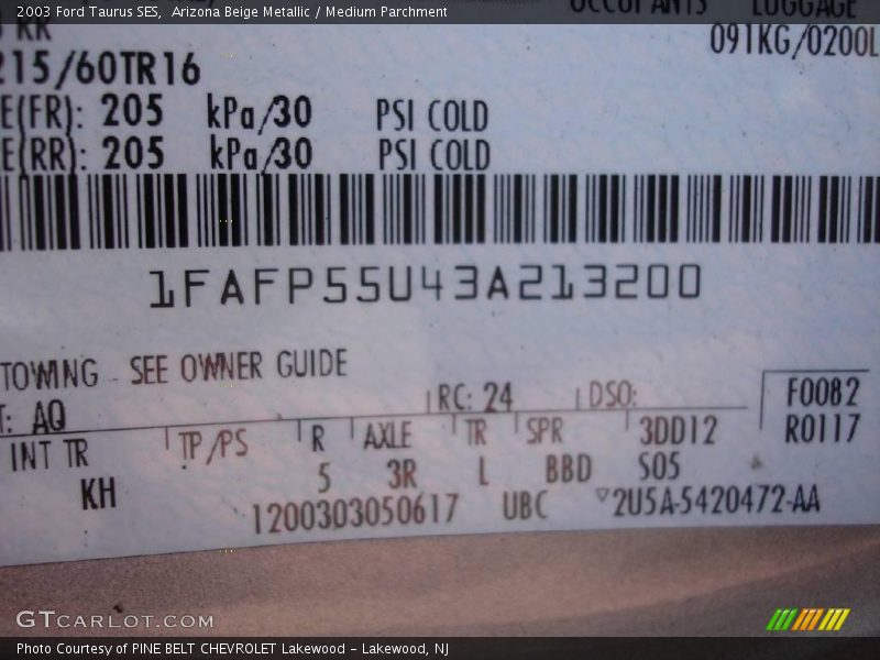 Arizona Beige Metallic / Medium Parchment 2003 Ford Taurus SES