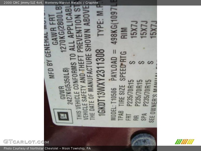 Monterey Maroon Metallic / Graphite 2000 GMC Jimmy SLE 4x4