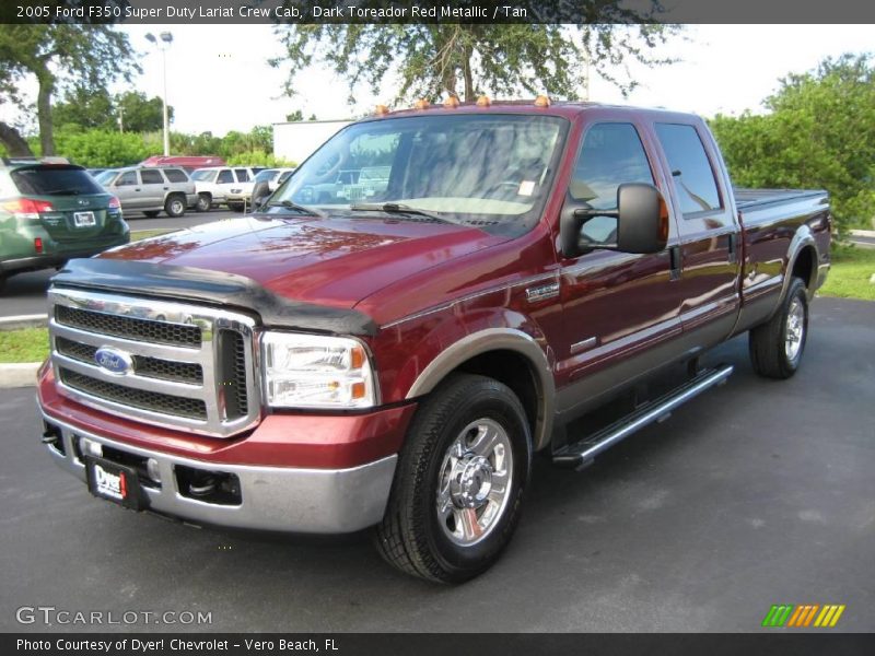Dark Toreador Red Metallic / Tan 2005 Ford F350 Super Duty Lariat Crew Cab