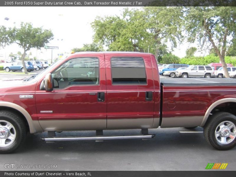 Dark Toreador Red Metallic / Tan 2005 Ford F350 Super Duty Lariat Crew Cab