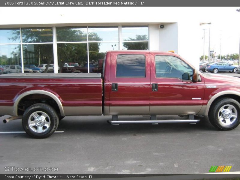Dark Toreador Red Metallic / Tan 2005 Ford F350 Super Duty Lariat Crew Cab