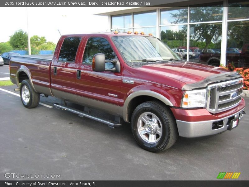 Dark Toreador Red Metallic / Tan 2005 Ford F350 Super Duty Lariat Crew Cab