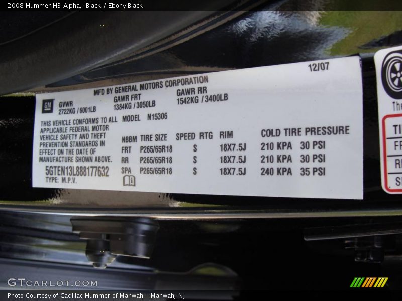 Black / Ebony Black 2008 Hummer H3 Alpha