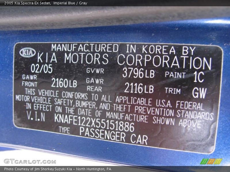 Imperial Blue / Gray 2005 Kia Spectra EX Sedan
