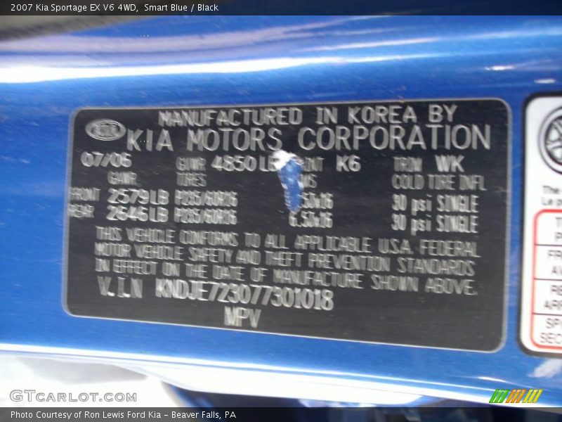 Smart Blue / Black 2007 Kia Sportage EX V6 4WD