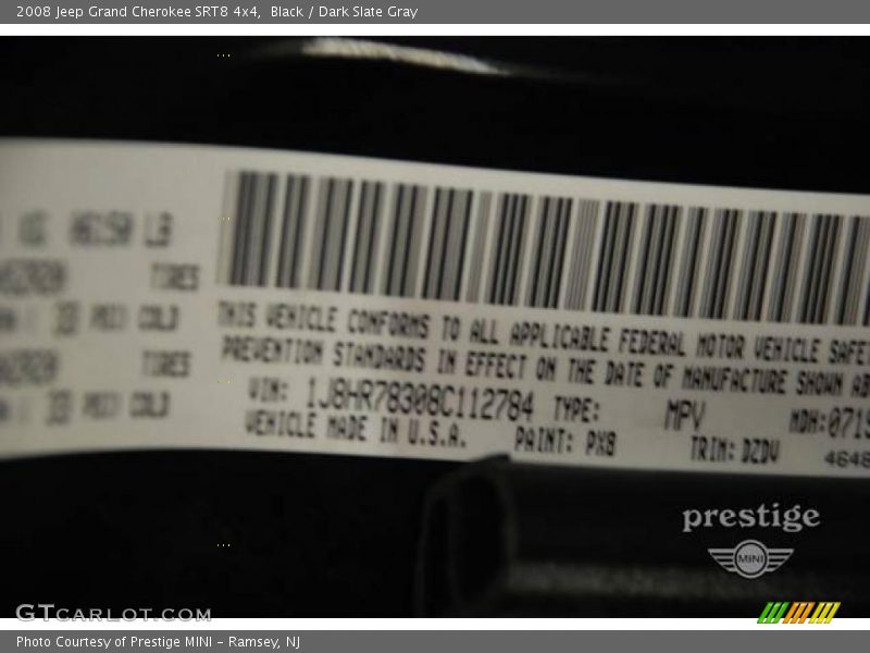 Black / Dark Slate Gray 2008 Jeep Grand Cherokee SRT8 4x4